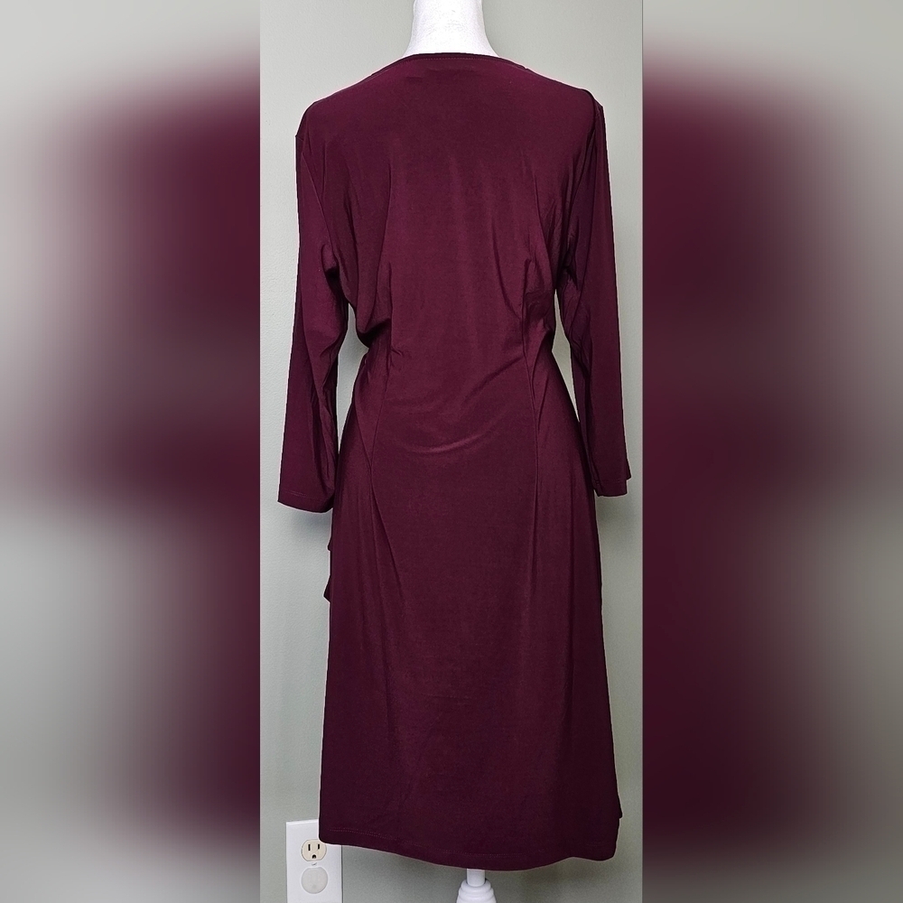 Womens Nina Leonard Faux Wrap Dress BURGUNDY WINE | MEDIUM | Party Dress - Picture 5 of 8